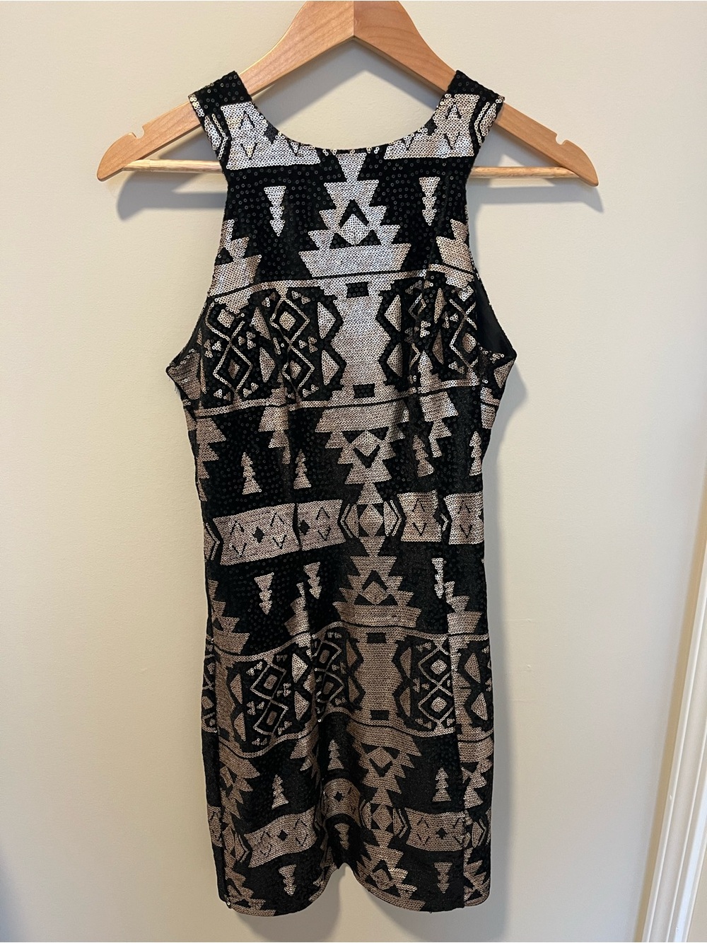 Trixxi Black and Beige Aztec Sleeveless Bodycon Dress